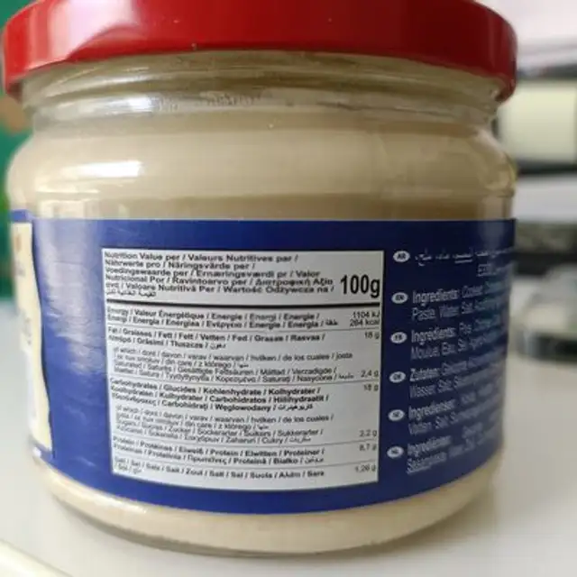Chick-pea Dip (hommos tahina) nutrition facts table