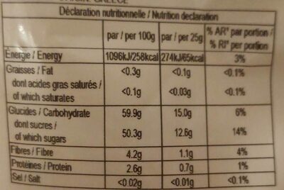Abricots secs nutrition facts table