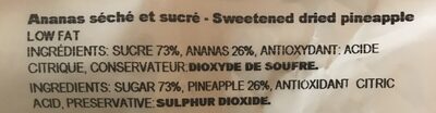 Ananas séché et sucré ingredients label