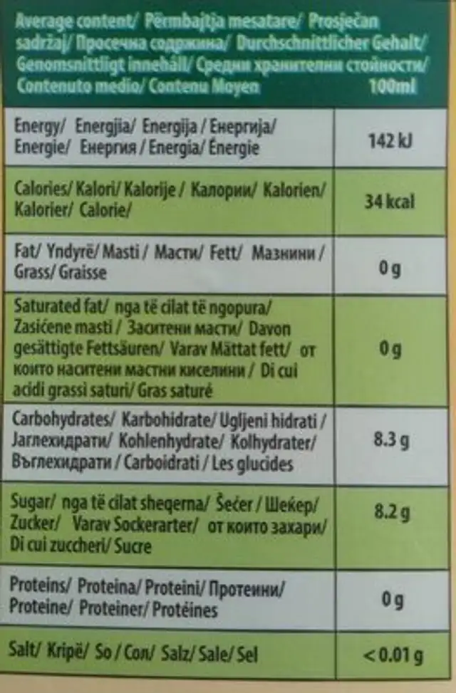 jafa nutrition facts table