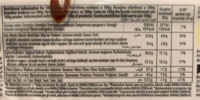 Tortina plus nutrition facts table