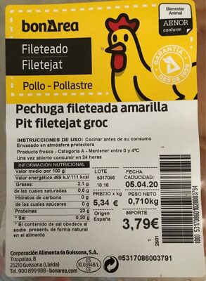 Pechuga pollo fileteada amarilla front packaging