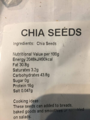 Chia seeds ingredients label