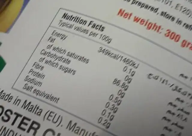 Tbari vanila nutrition facts table