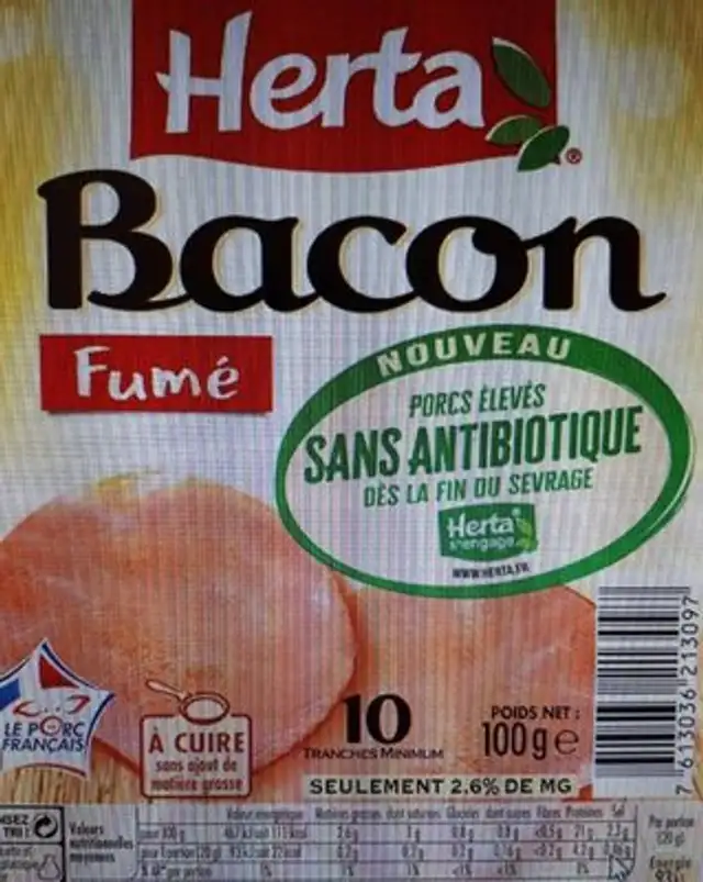 Bacon fumé sans antibiotiques front packaging