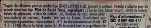 Bacon fumé sans antibiotiques ingredients label