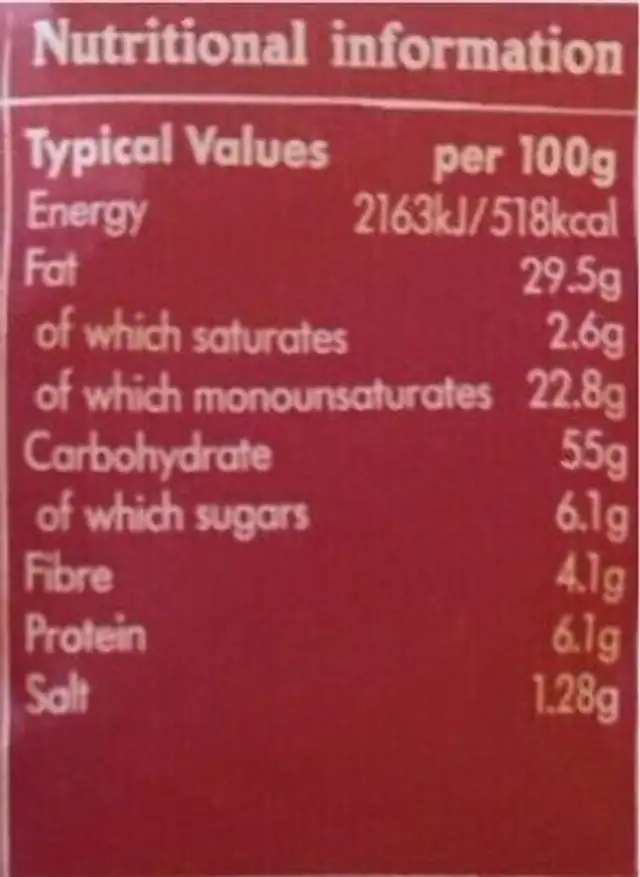 Chips de pommes de terre saveur piment et poivron rouge irlandais nutrition facts table