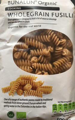Bunalun Organic Wholegrain Fusilli front packaging