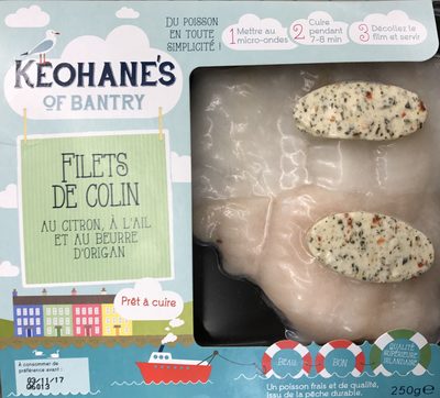 Filets de Colin au citron, à l'ail et au beurre d'Origan front packaging