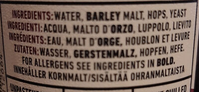 Birra ingredients label