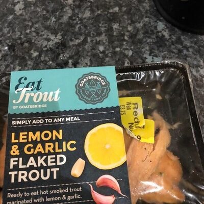 Lemon and garlic flakes trout front packaging