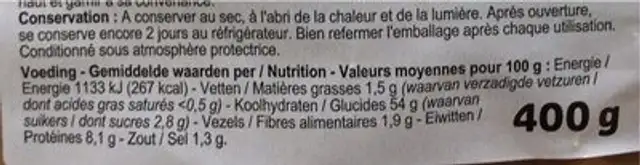 Pita Large nutrition facts table