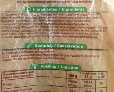 Carrefour Bio Pavé Multicéréales au Levain ingredients label