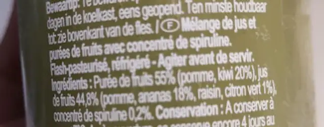 Smoothie Ananas-Kiwi-Citron vert ingredients label