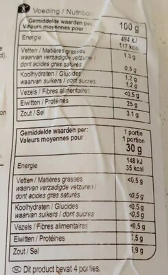 Filet de saxe nutrition facts table