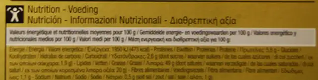 Bloc de foie gras nutrition facts table