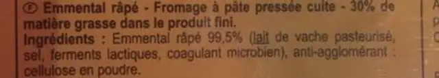 Emmental râpé ingredients label