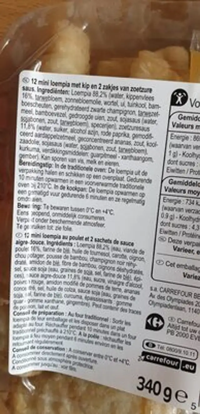 Carrefour Sensation Mini Loempia Poulet Aigre-Douce 12 Pièces ingredients label
