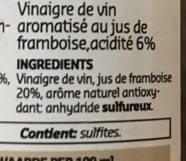 Vinaigre au framboise ingredients label