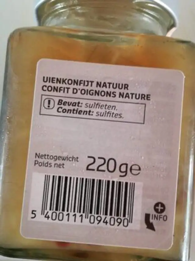 Confit d'oignons ingredients label