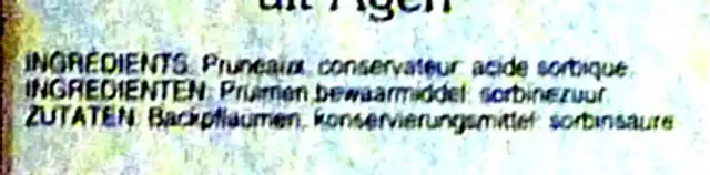 Pruneaux d'Agen sans noyaux ingredients label