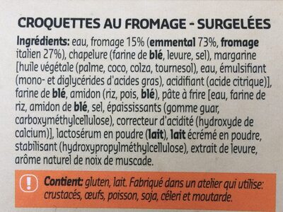 Croquettes au fromage ingredients label