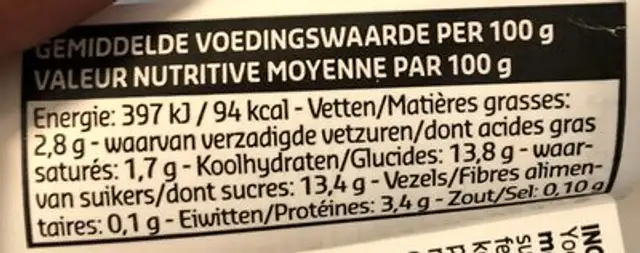 Yaourt Entier Abricot nutrition facts table
