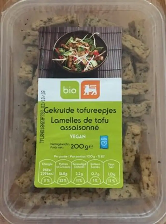 Lamelles de tofu assaisonnées front packaging