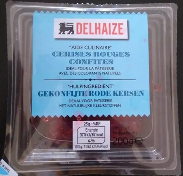 Cerises rouges confites front packaging
