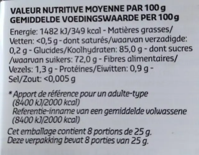 Cerises rouges confites nutrition facts table