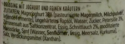 Dressing yoghurt & fines herbes ingredients label