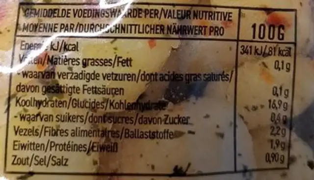 Mini grenailles provençale nutrition facts table