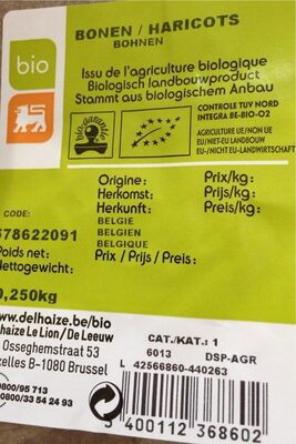 Haricots bio front packaging