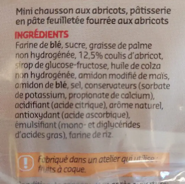 Mini chausson aux abricots ingredients label