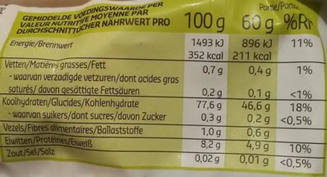 Riz basmati blanc nutrition facts table