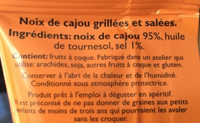 Noix de cajou grillées et salées ingredients label
