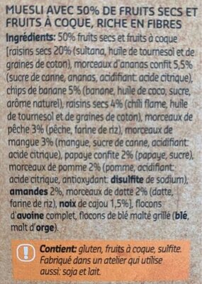 Muesli Dry Fruits ingredients label