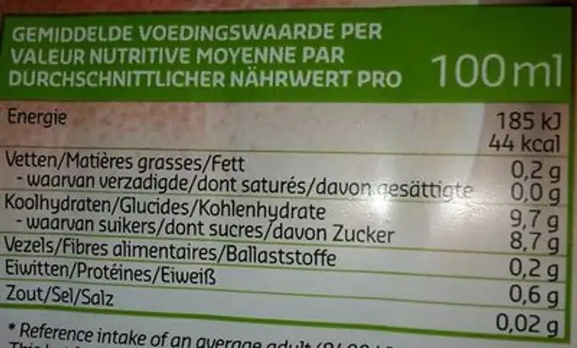 100% jus pamplemousse rose nutrition facts table