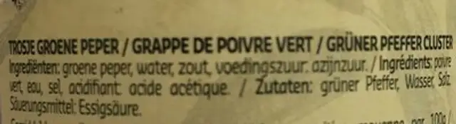 POIVRE VERT GRAPPE ingredients label