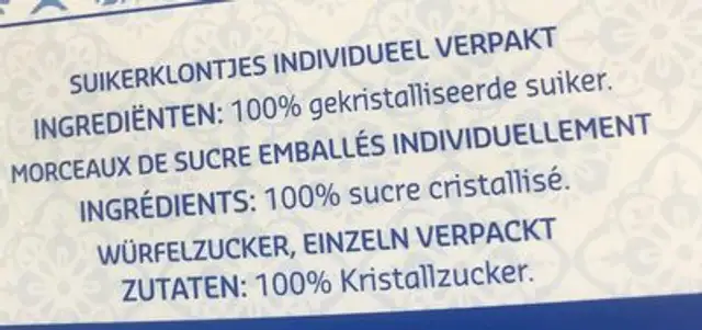 Sucre en morceaux ingredients label