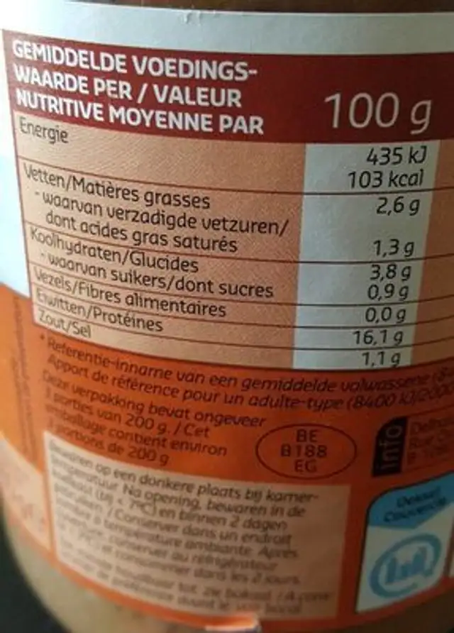Carbonnades de boeuf nutrition facts table