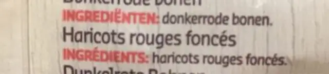 Kidney Haricots rouges ingredients label