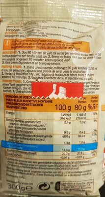 Trio lentilles ingredients label