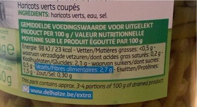 Jeune haricots verts coupés nutrition facts table