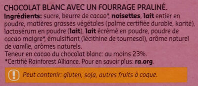 White praliné - chocolat blanc ingredients label