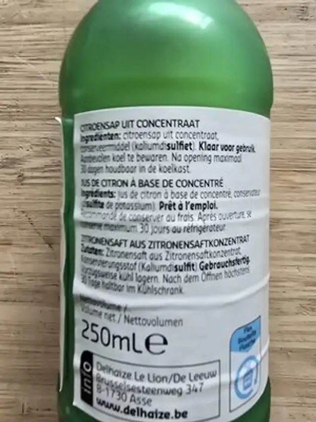Lemonjuice from concentrate ingredients label