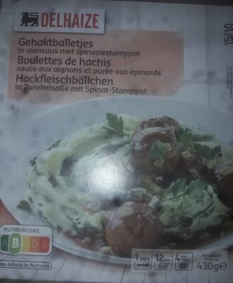 Boulettes de hachis sauce aux oignons et purée aux épinards