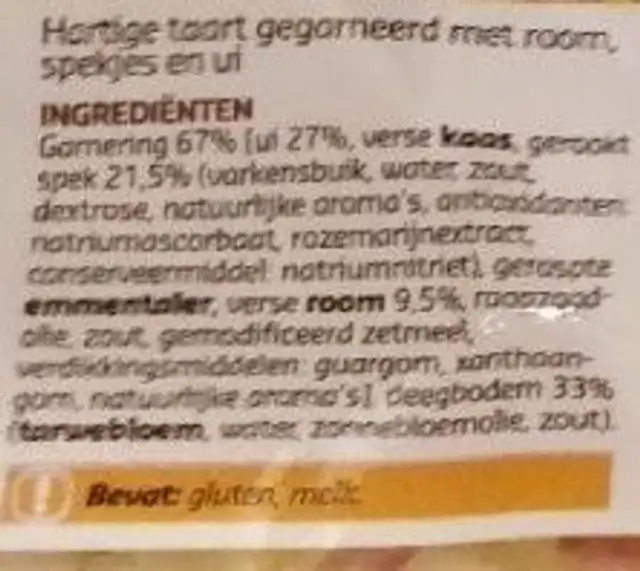 Tarte flambée d'Alsace ingredients label