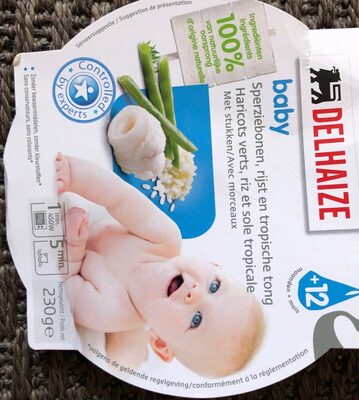 Delhaize baby haricots verts, riz et sole tropicale