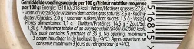 Salade de thon nutrition facts table